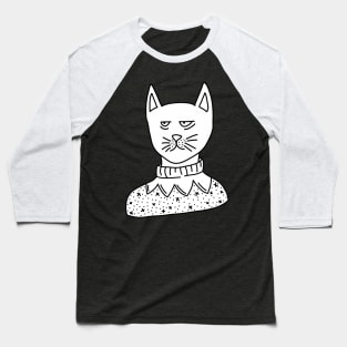 Tired Cat with Xmas Jumper Sticker Baseball T-Shirt